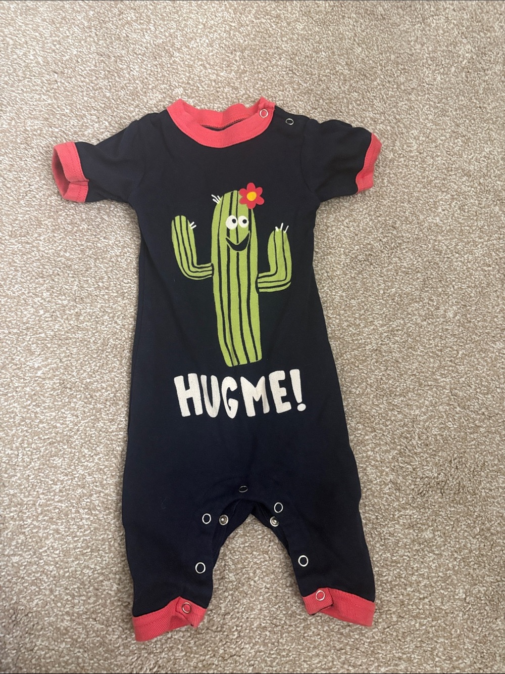 Lazy One Navy Bodysuit with Green Cactus and Coral Trim